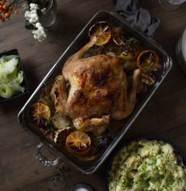 Hel kylling med bakte epler