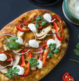 Butter chicken naan pizza