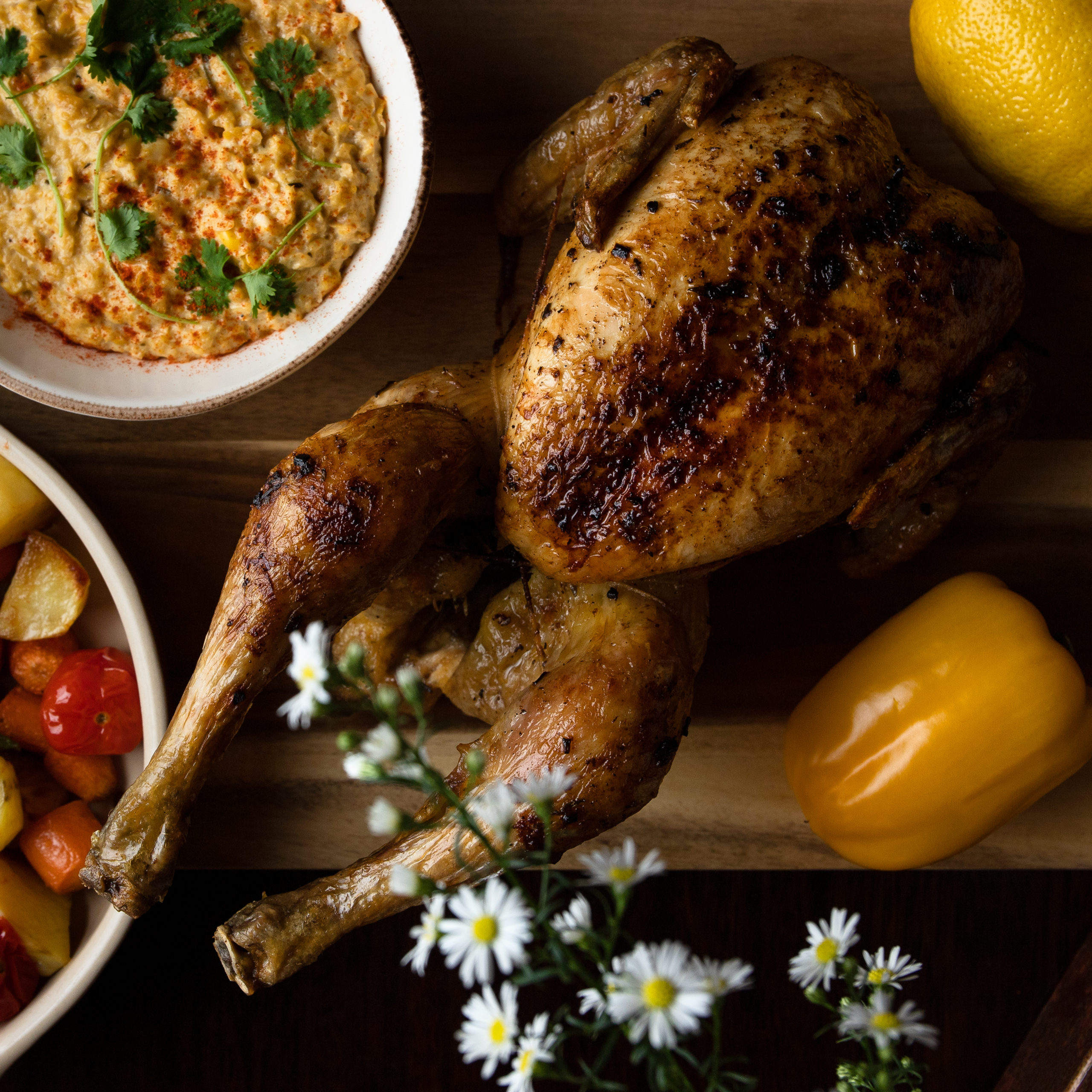 urte og hvitlksbakt hel kylling